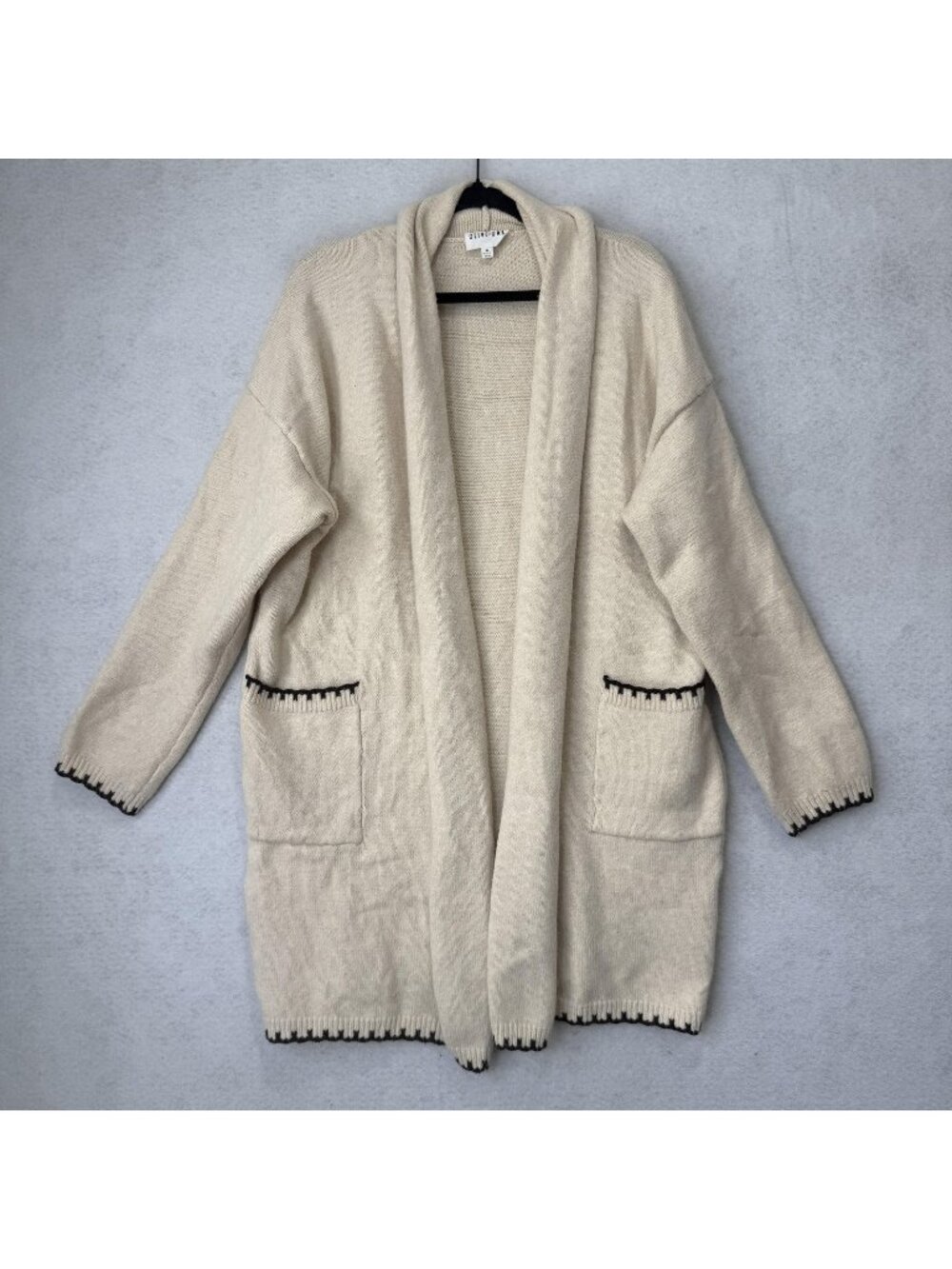 OLIVE+OAK Cardigan Sweater Womens XL White Open Front Shawl Collar Pockets Knit